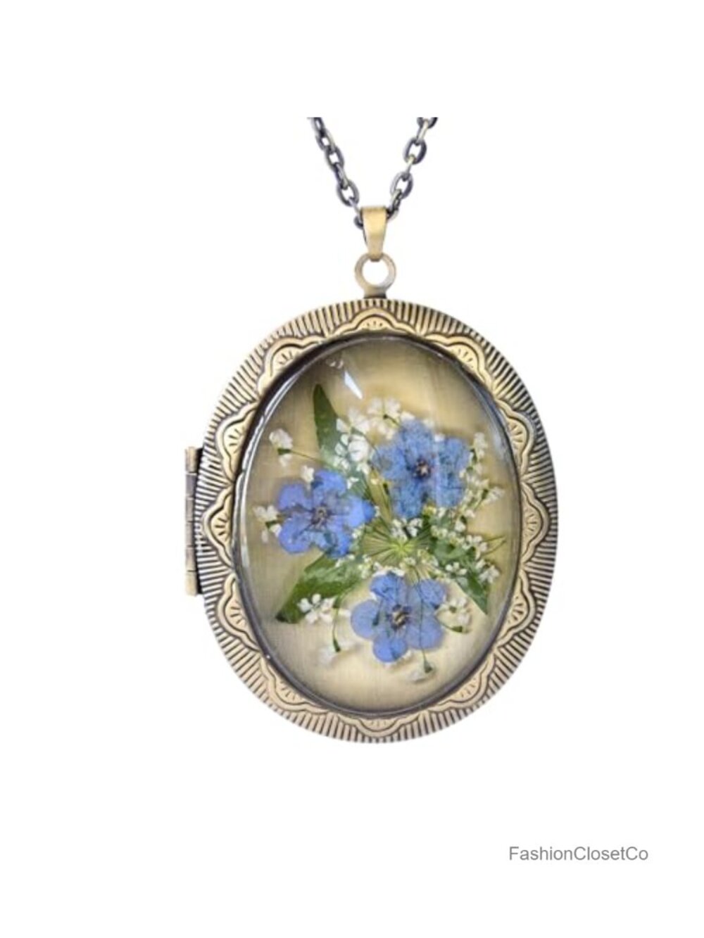 Handmade Pressed Flower Locket Necklace Photo Locket for Women Bronze